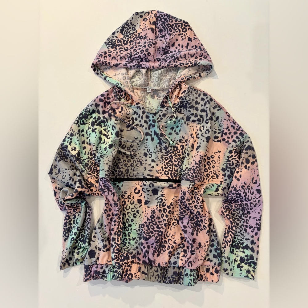 White Birch Rare Rainbow Neon Animal Print Leopard Hoodie Medium 90’s Style - Picture 1 of 11